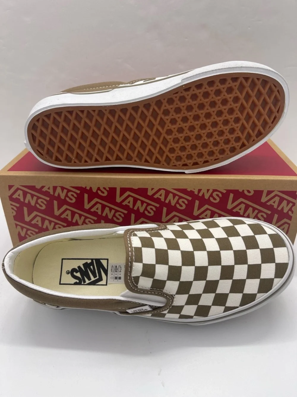 Vans Slip-On Platform Sneakers Checkerboard Sepia Brown VN00018E0E0 New - Picture 3 of 16